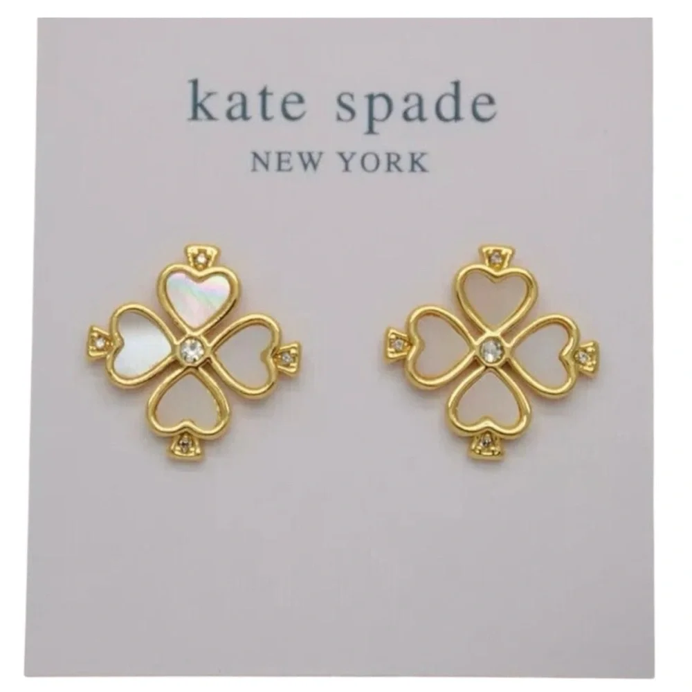 Kate Spade Legacy Logo Stud Earrings - Gold/Mother Of Pearl - Picture 6 of 7